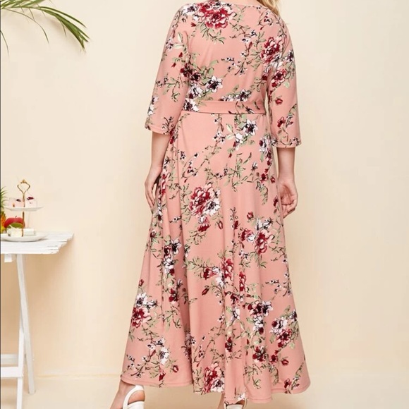 Boho green  floral print belted maxi dress - Picture 6 of 11